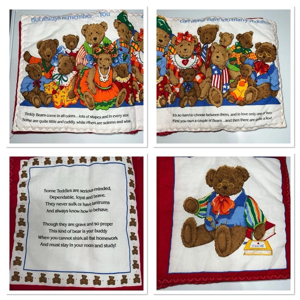 Vintage Cranston Teddy Bear Cloth Book B Is For Bears Handmade Fabric Book 9 X 9